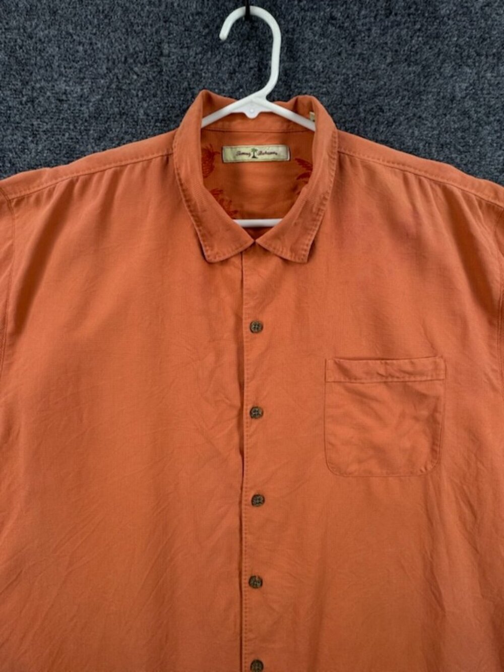 Tommy Bahama XL Short Sleeve Silk Orange Mens Shirt Hawaiian Pocket Casual Beach